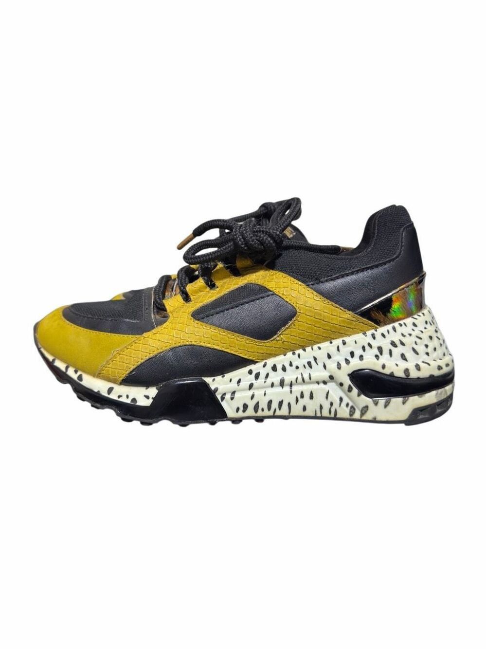 Steve Madden Cliff Women's Yellow & Black Leather Wedge Sneaker /Shoes Size 6.5M
